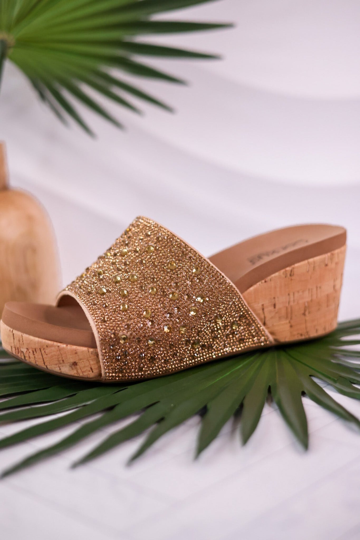 Sunlight Gold Rhinestone And Cork Wedges - Whiskey Skies - CORKYS FOOTWEAR