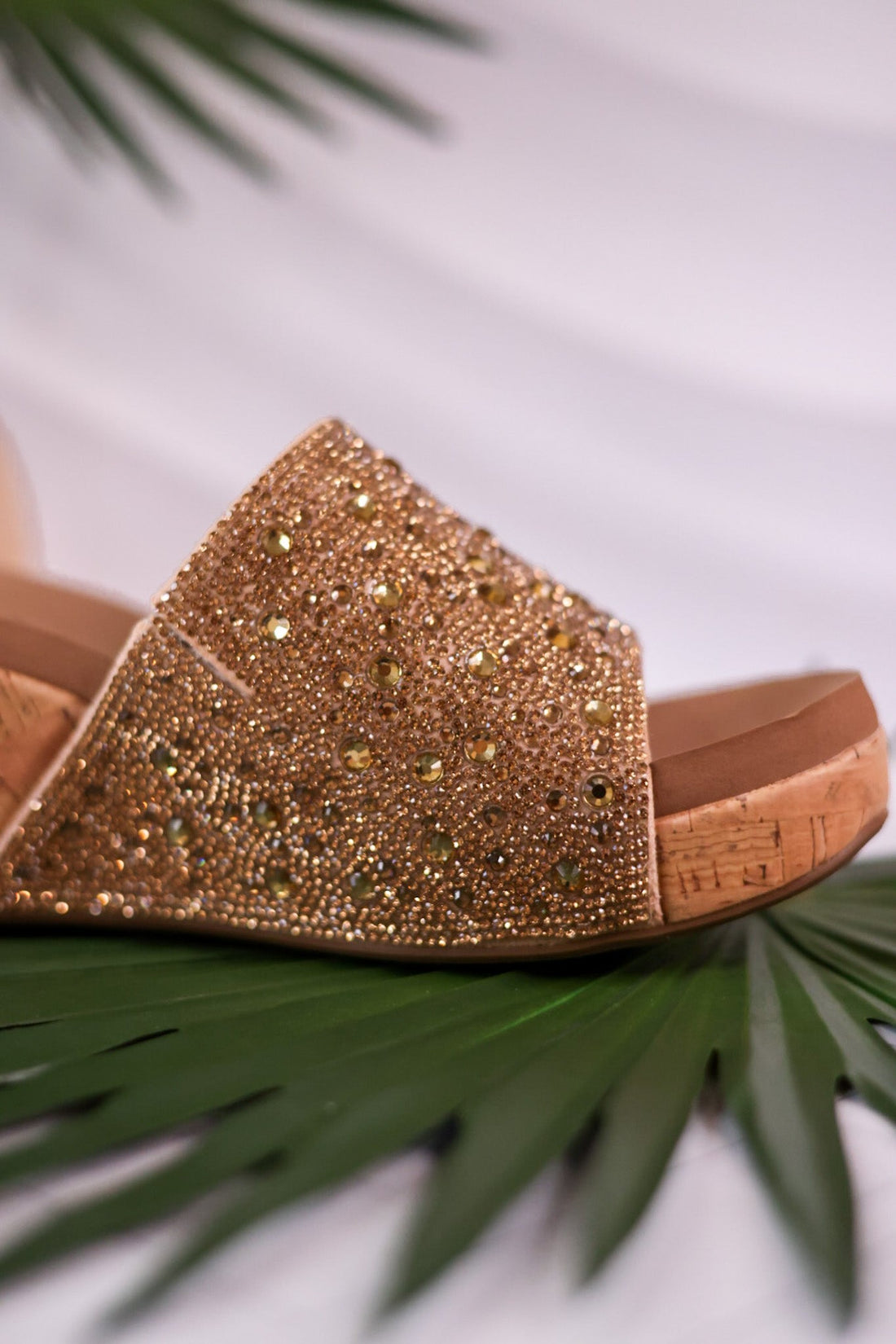 Sunlight Gold Rhinestone And Cork Wedges - Whiskey Skies - CORKYS FOOTWEAR