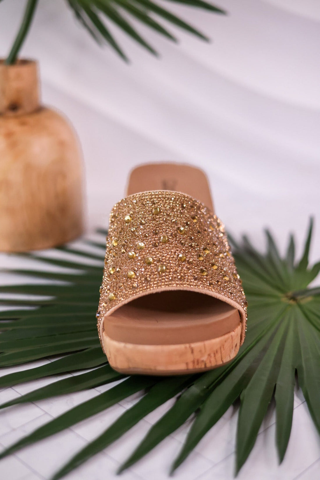 Sunlight Gold Rhinestone And Cork Wedges - Whiskey Skies - CORKYS FOOTWEAR