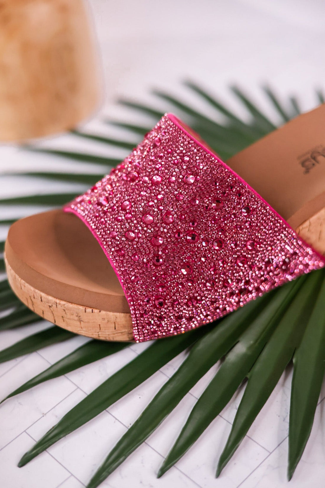 Sunlight Pink Rhinestone And Cork Wedges - Whiskey Skies - CORKYS FOOTWEAR