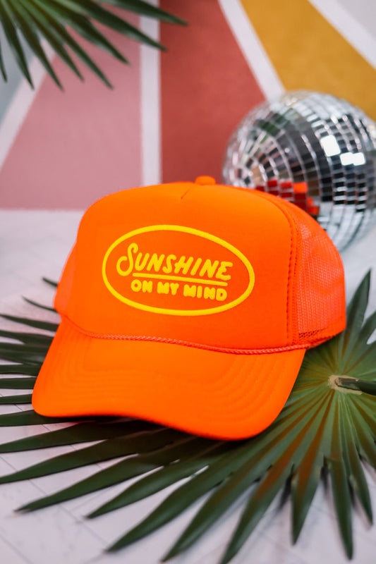 Sunshine on my Mind Neon Orange Trucker Hat - Whiskey Skies - Southern Bliss Company