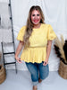 Sunshine Yellow Peplum Top with Bubble Sleeves - Whiskey Skies - HAYDEN