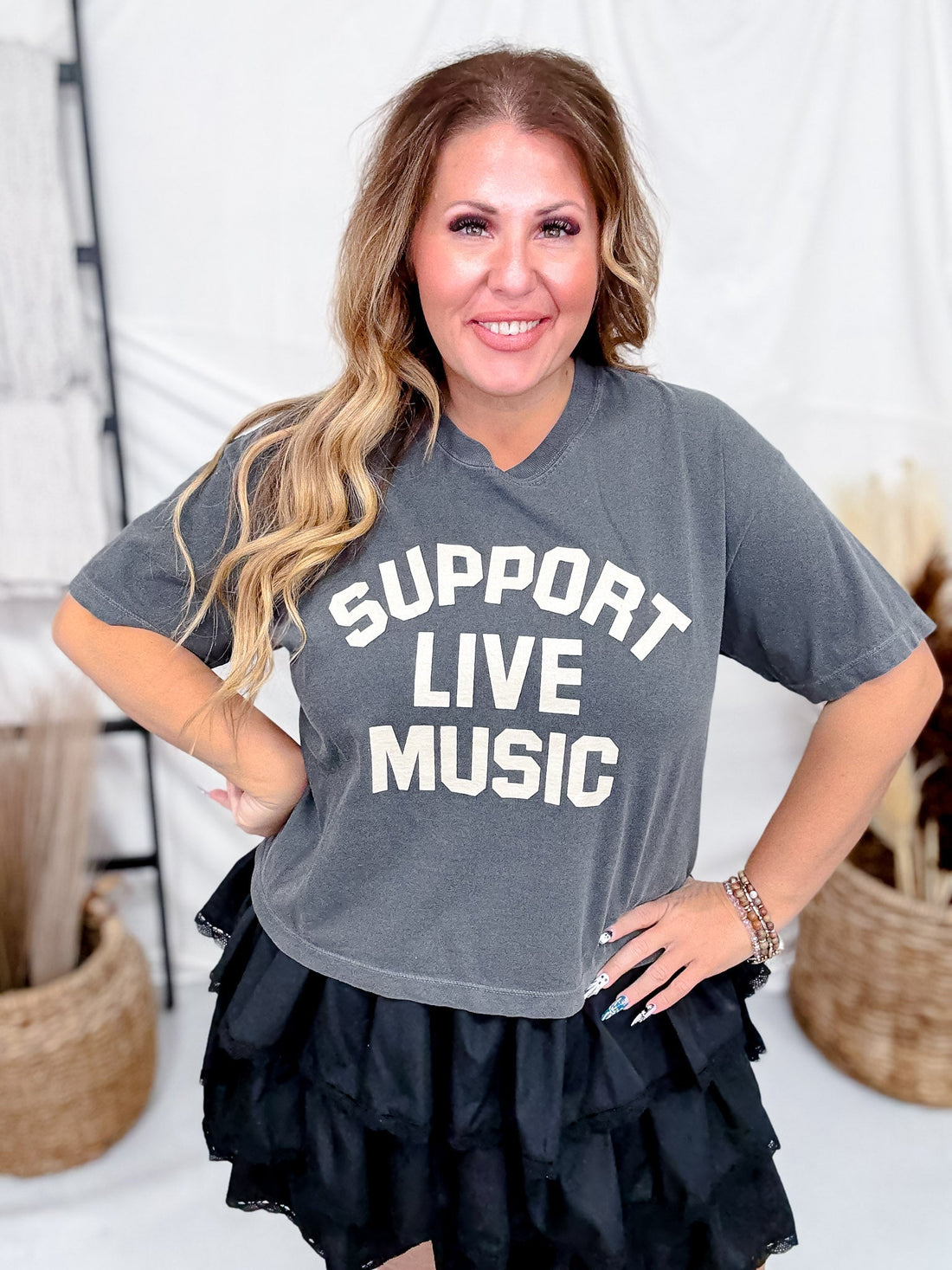 Support Live Music Midi Graphic Tee - Whiskey Skies - STATED BRANDS