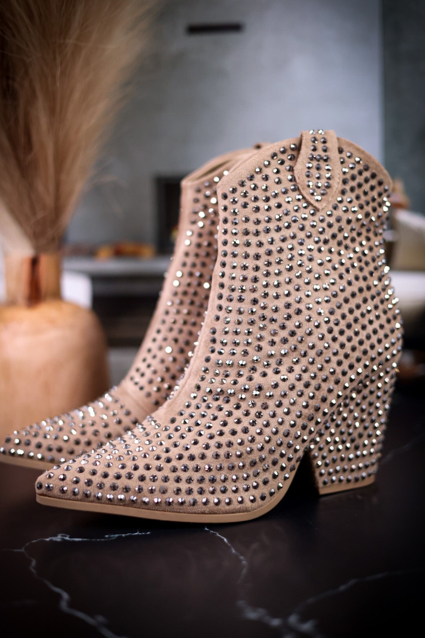 Swagger Taupe Rhinestone Boots - Whiskey Skies - VERY G