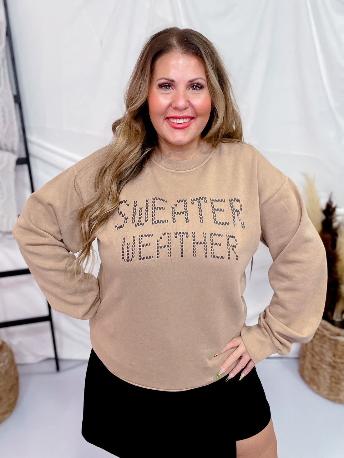 Sweater Weather Stitched Mock Sweatshirt - Whiskey Skies - SOUTHERN BLISS COMPANY