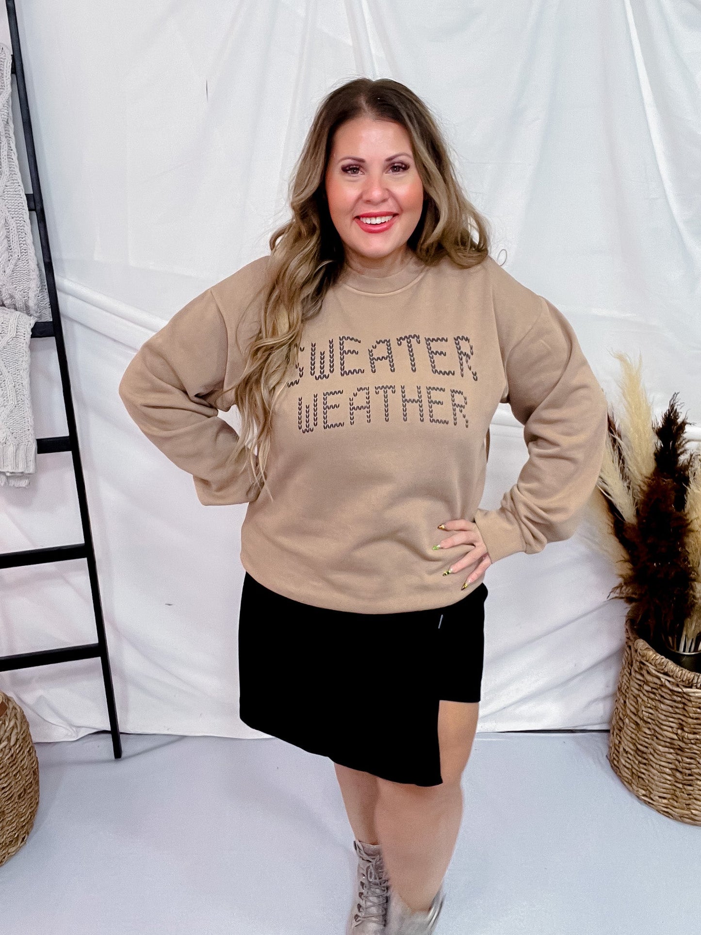 Sweater Weather Stitched Mock Sweatshirt - Whiskey Skies - SOUTHERN BLISS COMPANY