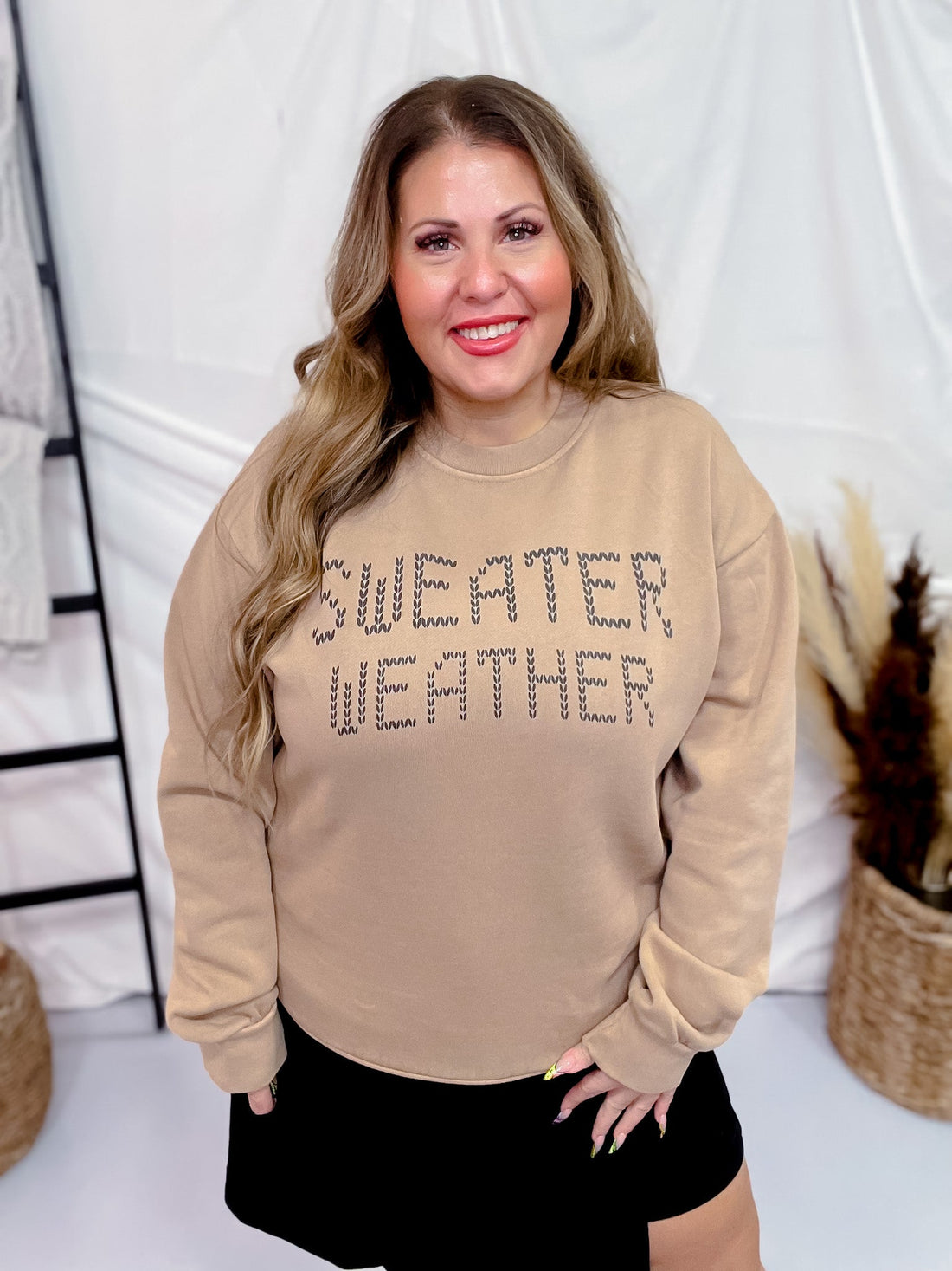 Sweater Weather Stitched Mock Sweatshirt - Whiskey Skies - SOUTHERN BLISS COMPANY