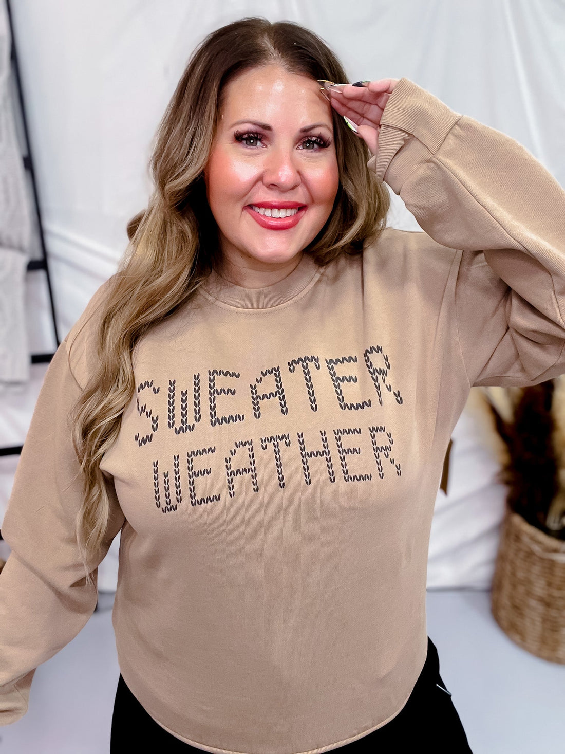 Sweater Weather Stitched Mock Sweatshirt - Whiskey Skies - SOUTHERN BLISS COMPANY