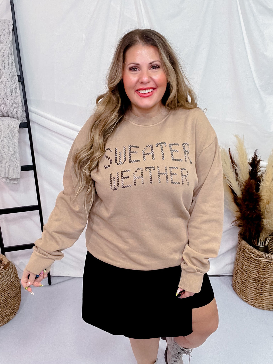 Sweater Weather Stitched Mock Sweatshirt - Whiskey Skies - SOUTHERN BLISS COMPANY