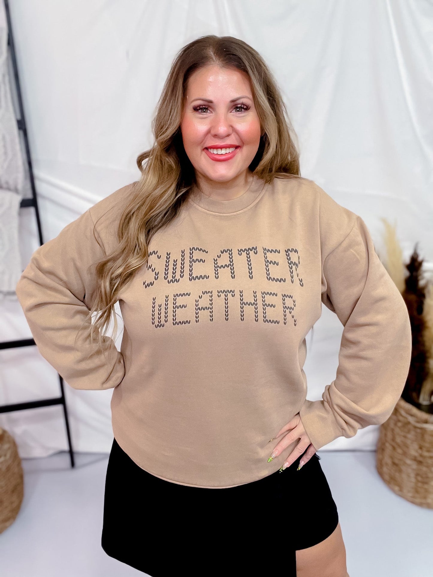 Sweater Weather Stitched Mock Sweatshirt - Whiskey Skies - SOUTHERN BLISS COMPANY