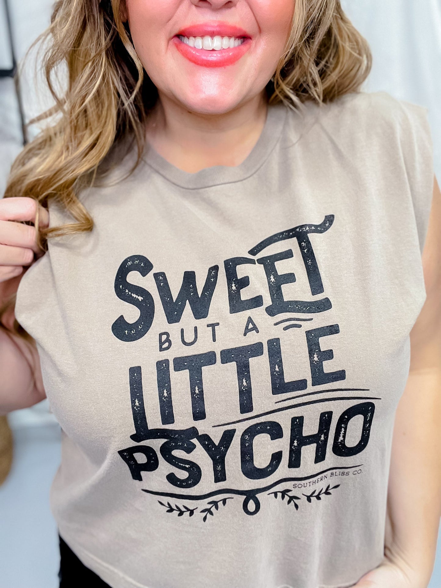 Sweet Psycho Graphic Muscle Tee - Whiskey Skies - SOUTHERN BLISS COMPANY