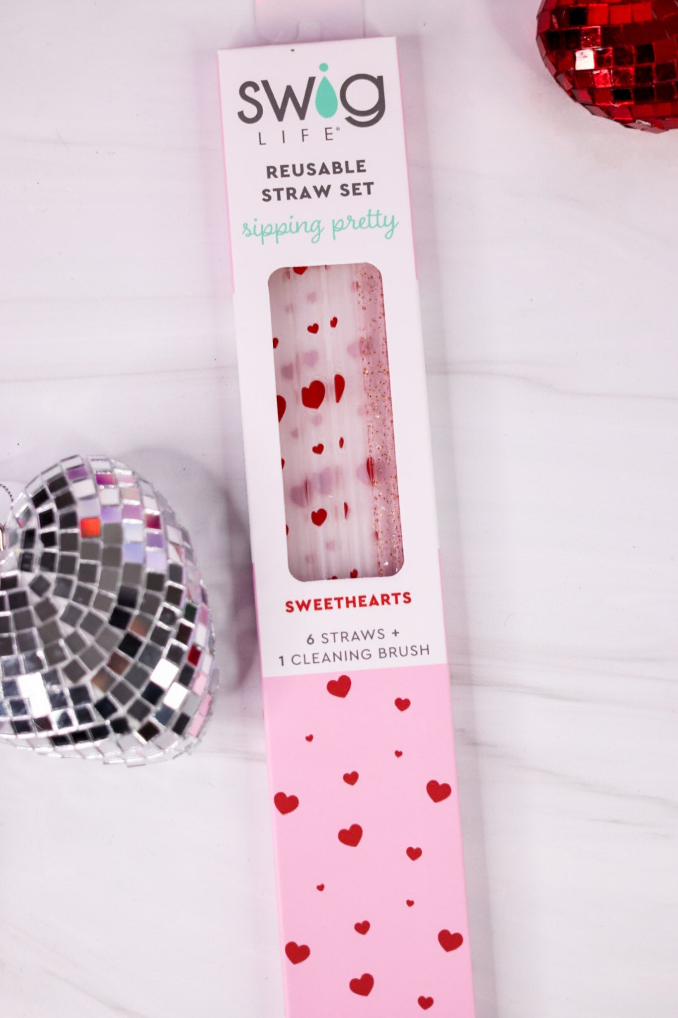 Sweethearts & Light Pink Glitter Reusable Straw Set - Whiskey Skies - SWIG LIFE