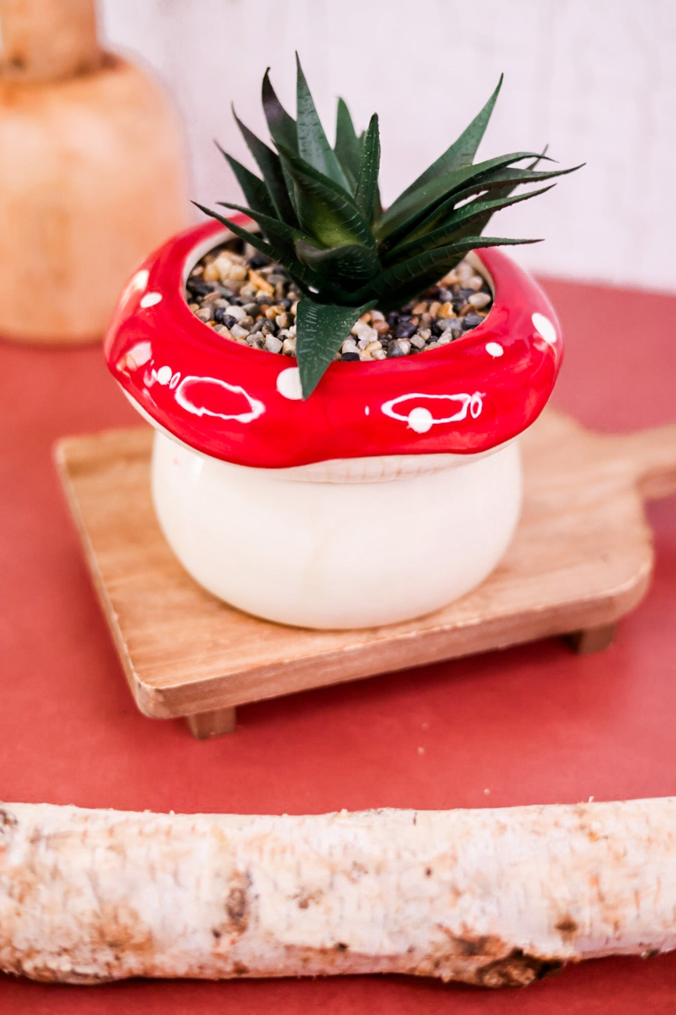 Tabletop Stoneware Mushroom Planter with Succulent (3 Colors) - Whiskey Skies - YOUNG'S INC