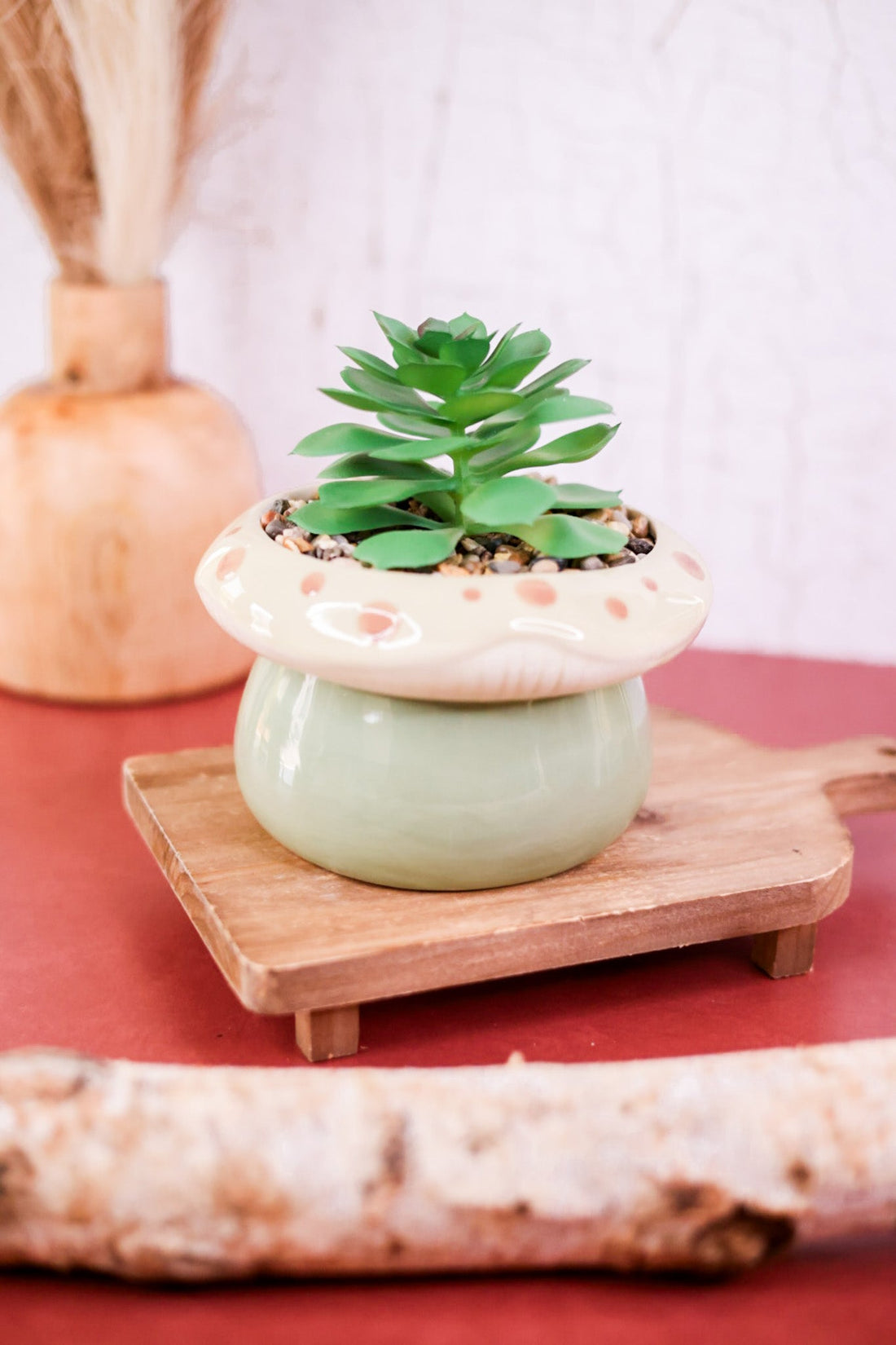 Tabletop Stoneware Mushroom Planter with Succulent (3 Colors) - Whiskey Skies - YOUNG'S INC