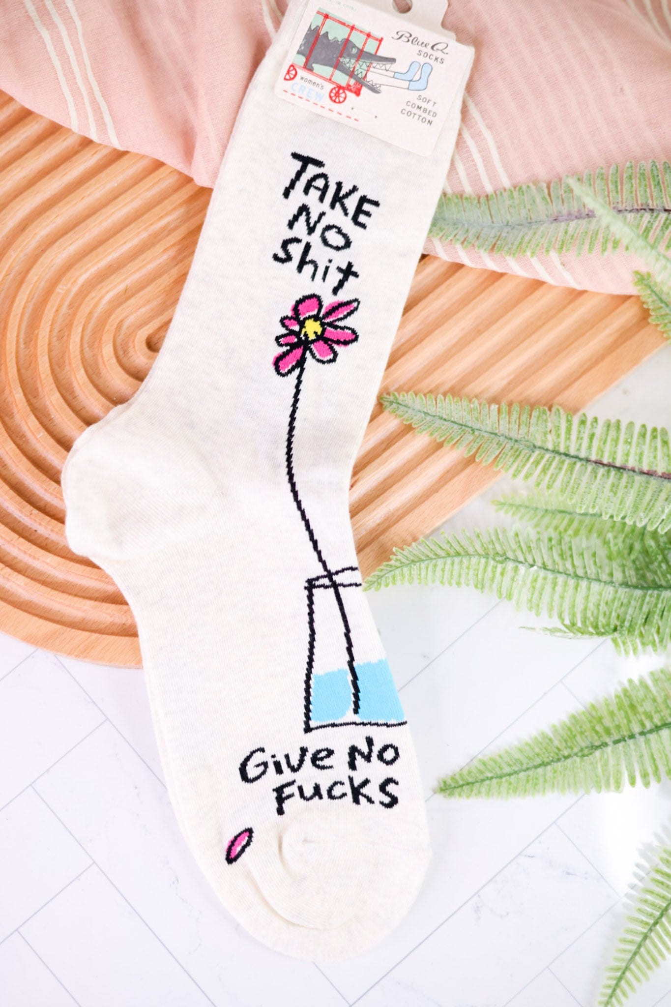 Take No Shit Give No F*cks Crew Socks - Whiskey Skies - BLUE Q