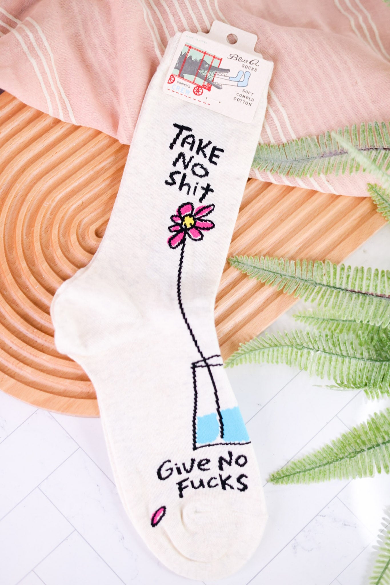 Take No Shit Give No F*cks Crew Socks - Whiskey Skies - BLUE Q