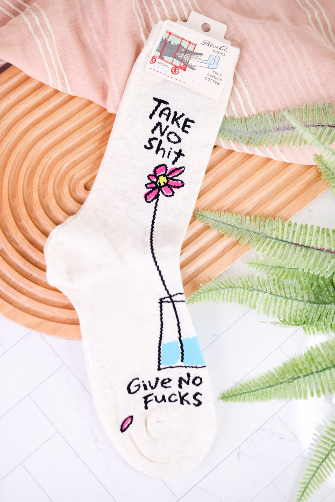 Take No Shit Give No F*cks Crew Socks - Whiskey Skies - BLUE Q