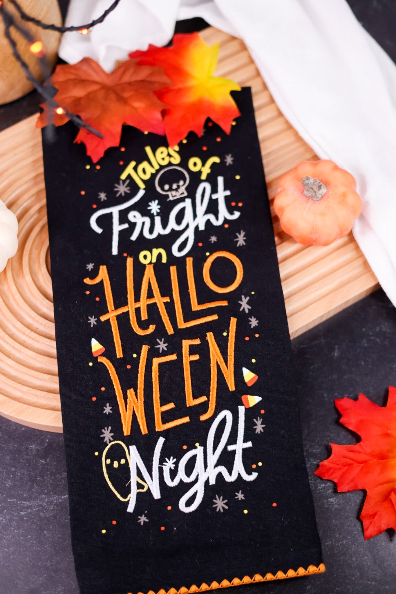 Tales Of Fright Embroidered Dish Towel - Whiskey Skies - DII-DESIGN IMPORTS