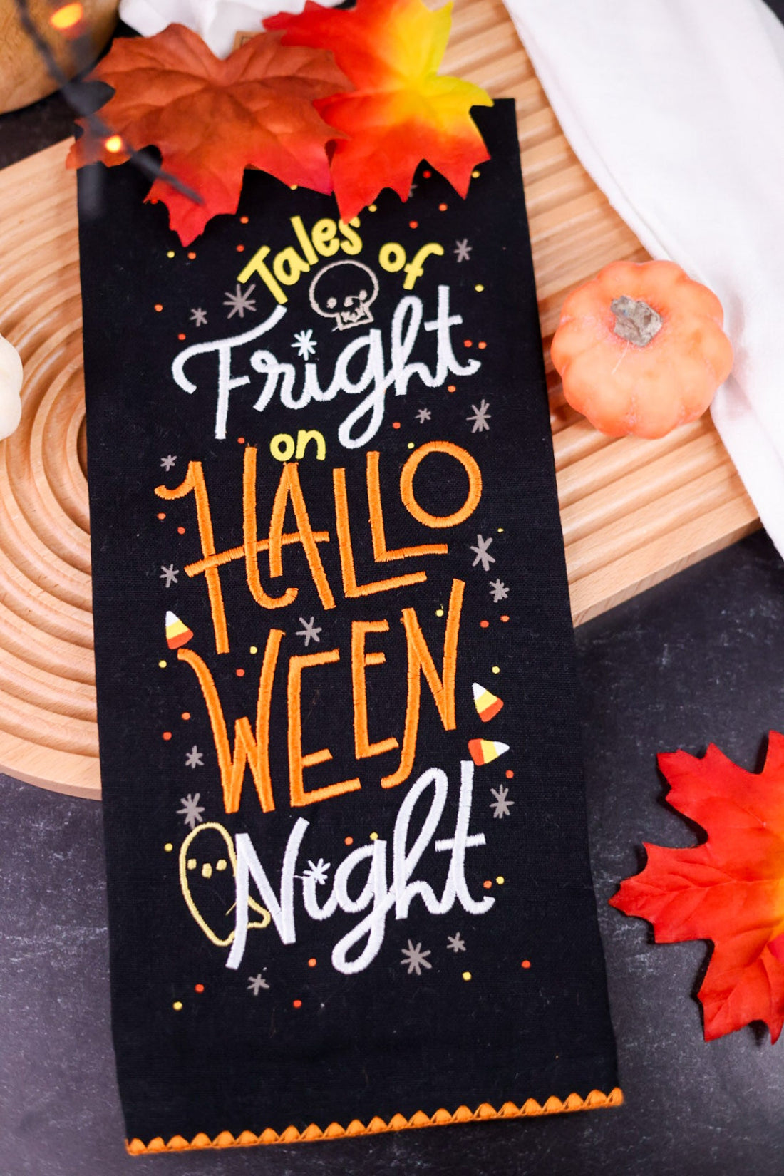 Tales Of Fright Embroidered Dish Towel - Whiskey Skies - DII-DESIGN IMPORTS