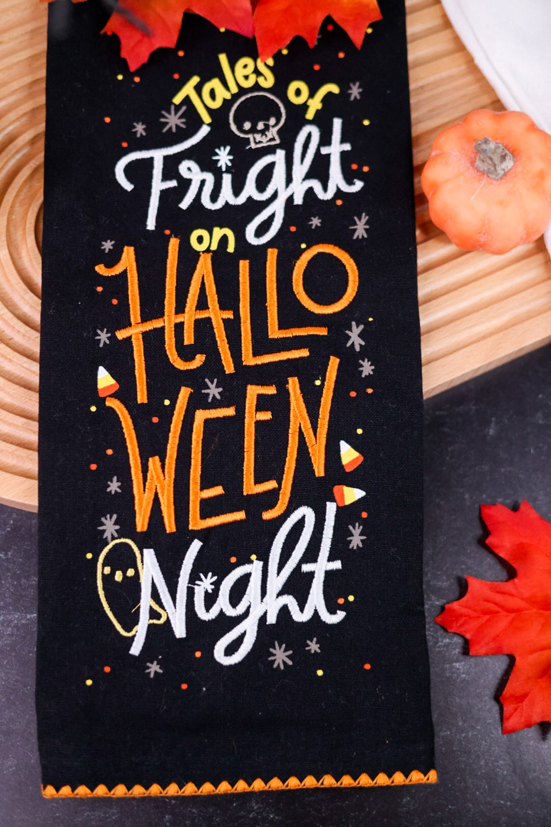 Tales Of Fright Embroidered Dish Towel - Whiskey Skies - DII-DESIGN IMPORTS