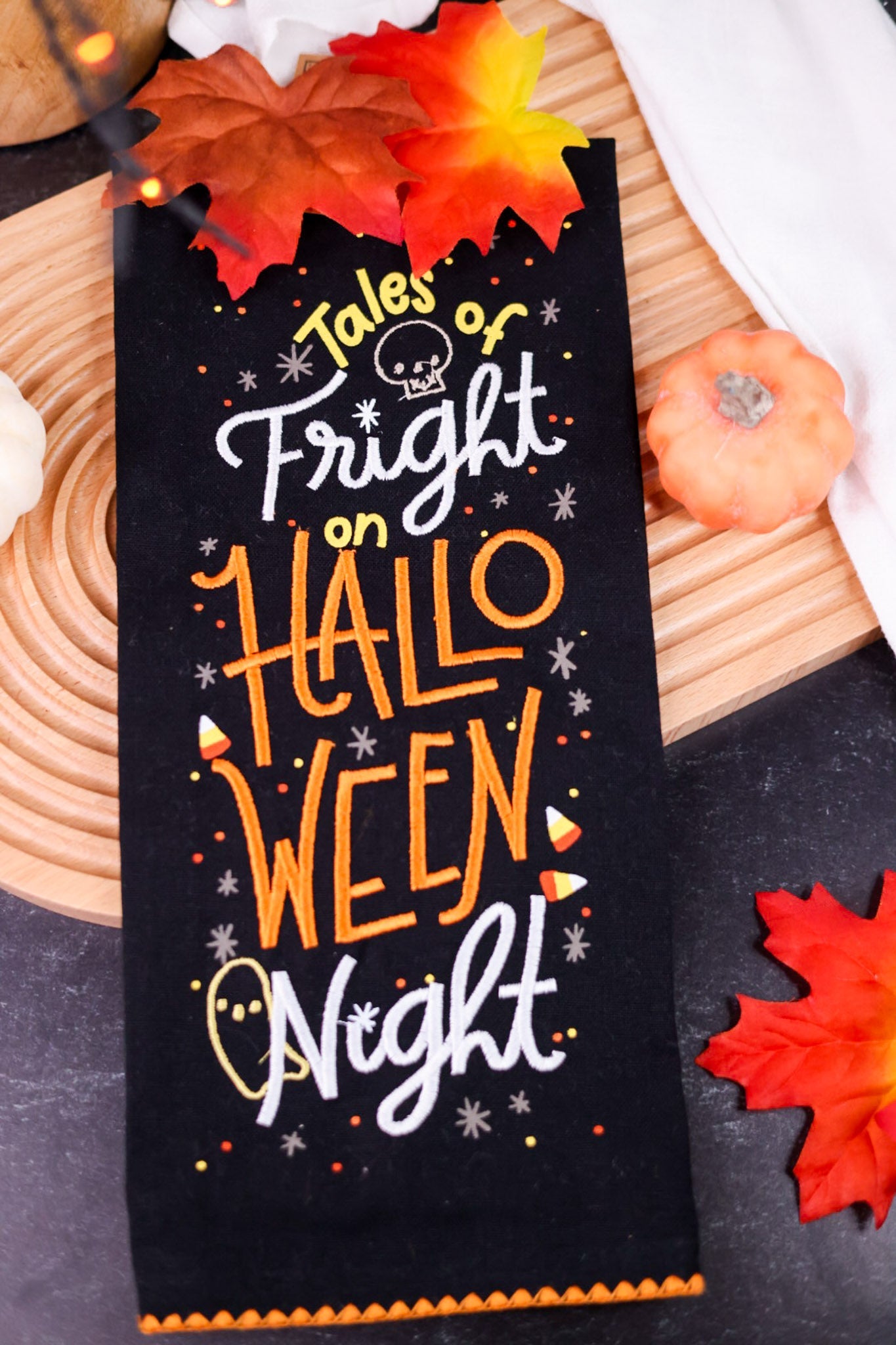 Tales Of Fright Embroidered Dish Towel - Whiskey Skies - DII-DESIGN IMPORTS