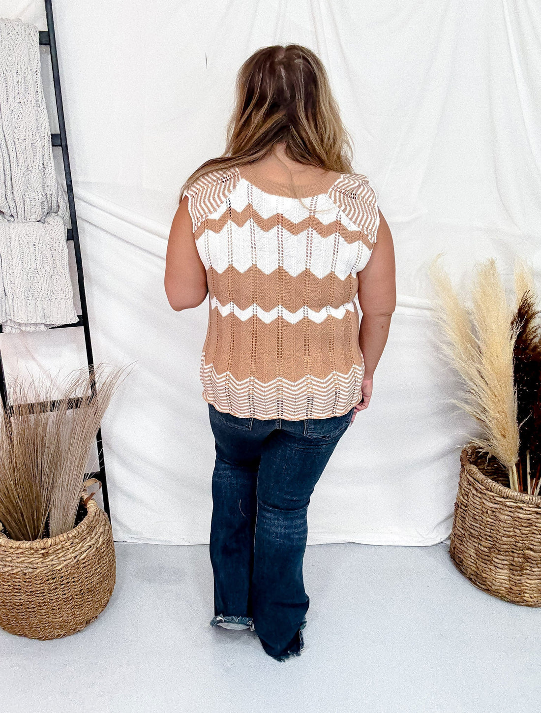 Tan And Cream Textured Knit Sleeveless Top - Whiskey Skies - BIBI