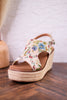 Tan and Floral Brocade Freddie Wedges - Whiskey Skies - CORKYS FOOTWEAR