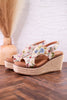 Tan and Floral Brocade Freddie Wedges - Whiskey Skies - CORKYS FOOTWEAR