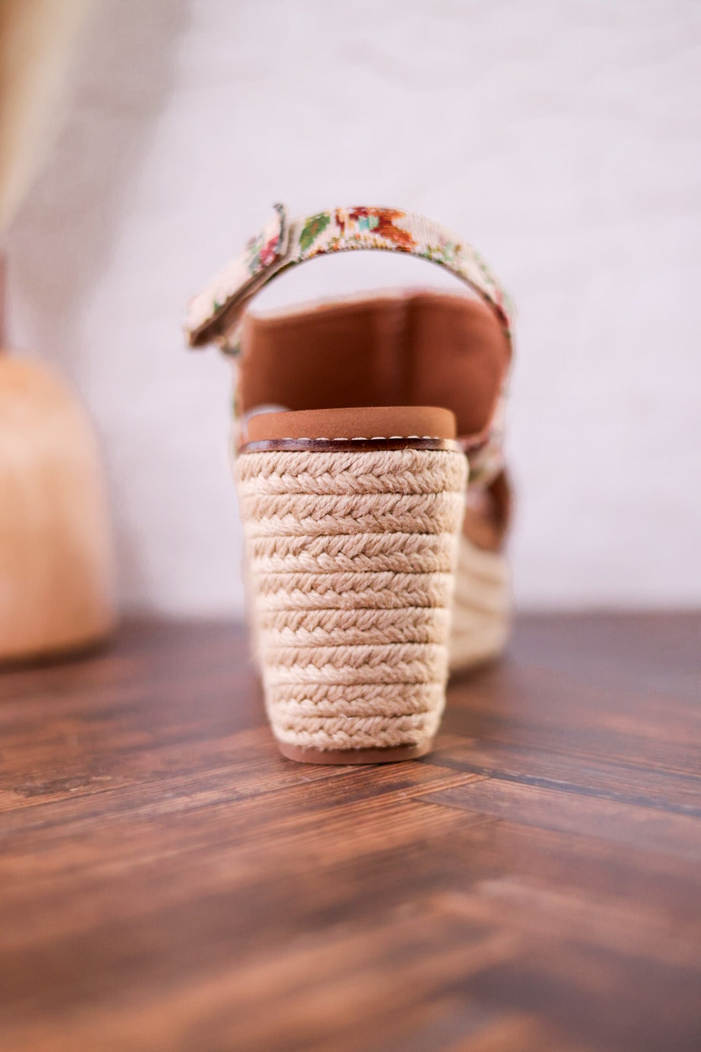 Tan and Floral Brocade Freddie Wedges - Whiskey Skies - CORKYS FOOTWEAR