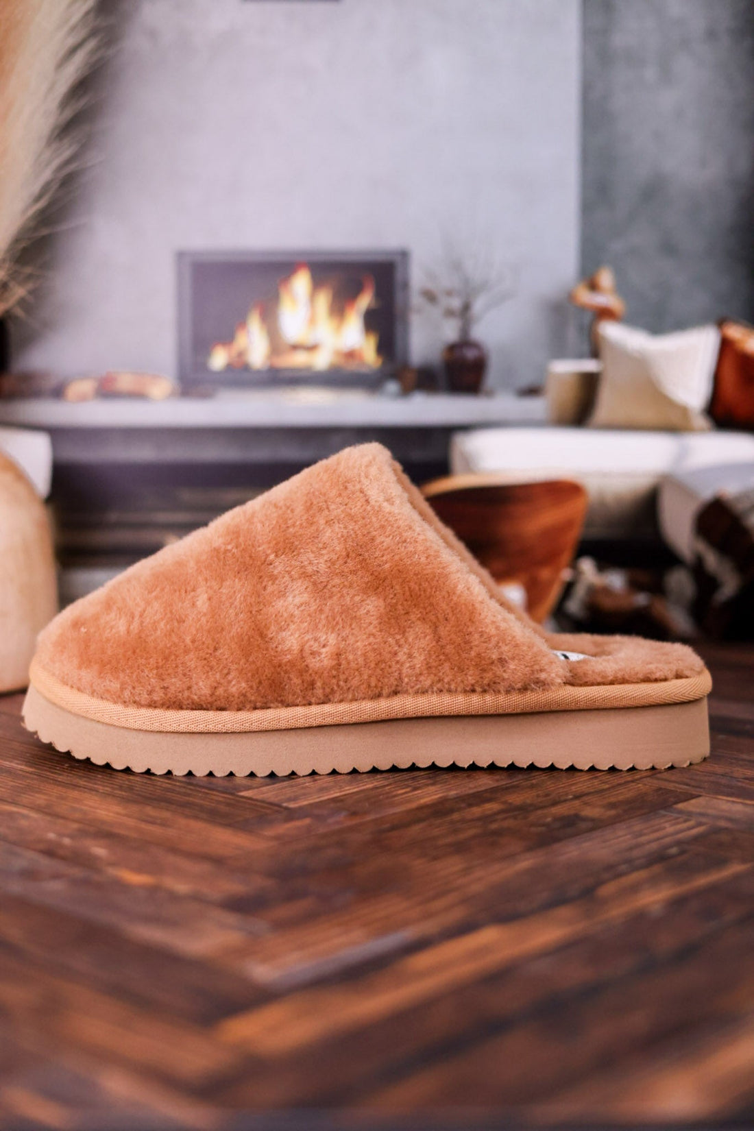 Tan "Comfy" Fuzzy Slippers - Whiskey Skies - CORKYS FOOTWEAR