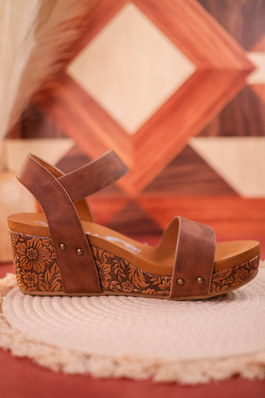 Tan Devon Wedges - Whiskey Skies - VERY G