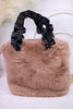 Tan Faux Fur Purse with Satin Strap - Whiskey Skies - COCO + CARMEN