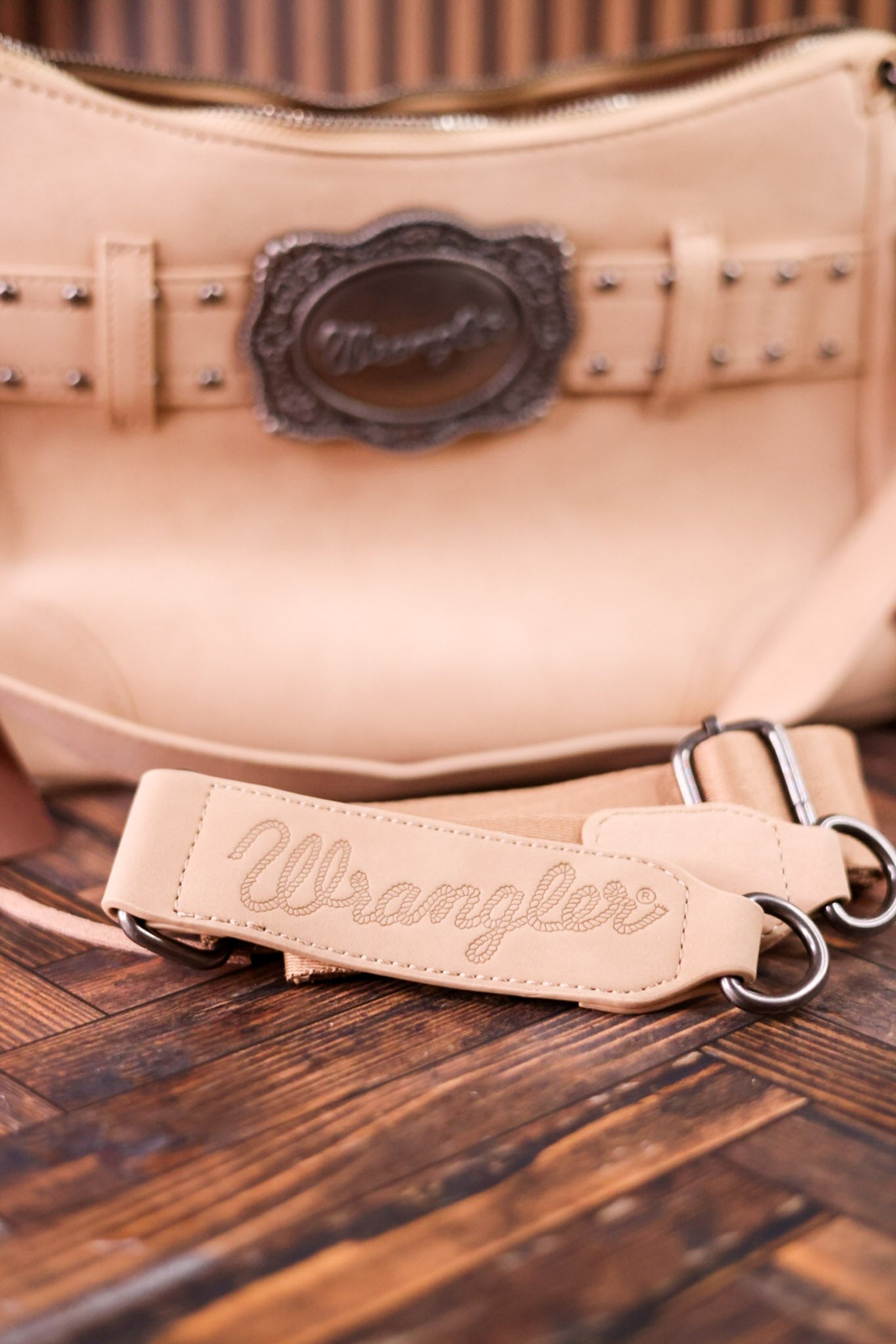 Tan Faux Leather Wrangler Belt Buckle Fringe Purse - Whiskey Skies - MONTANA WEST