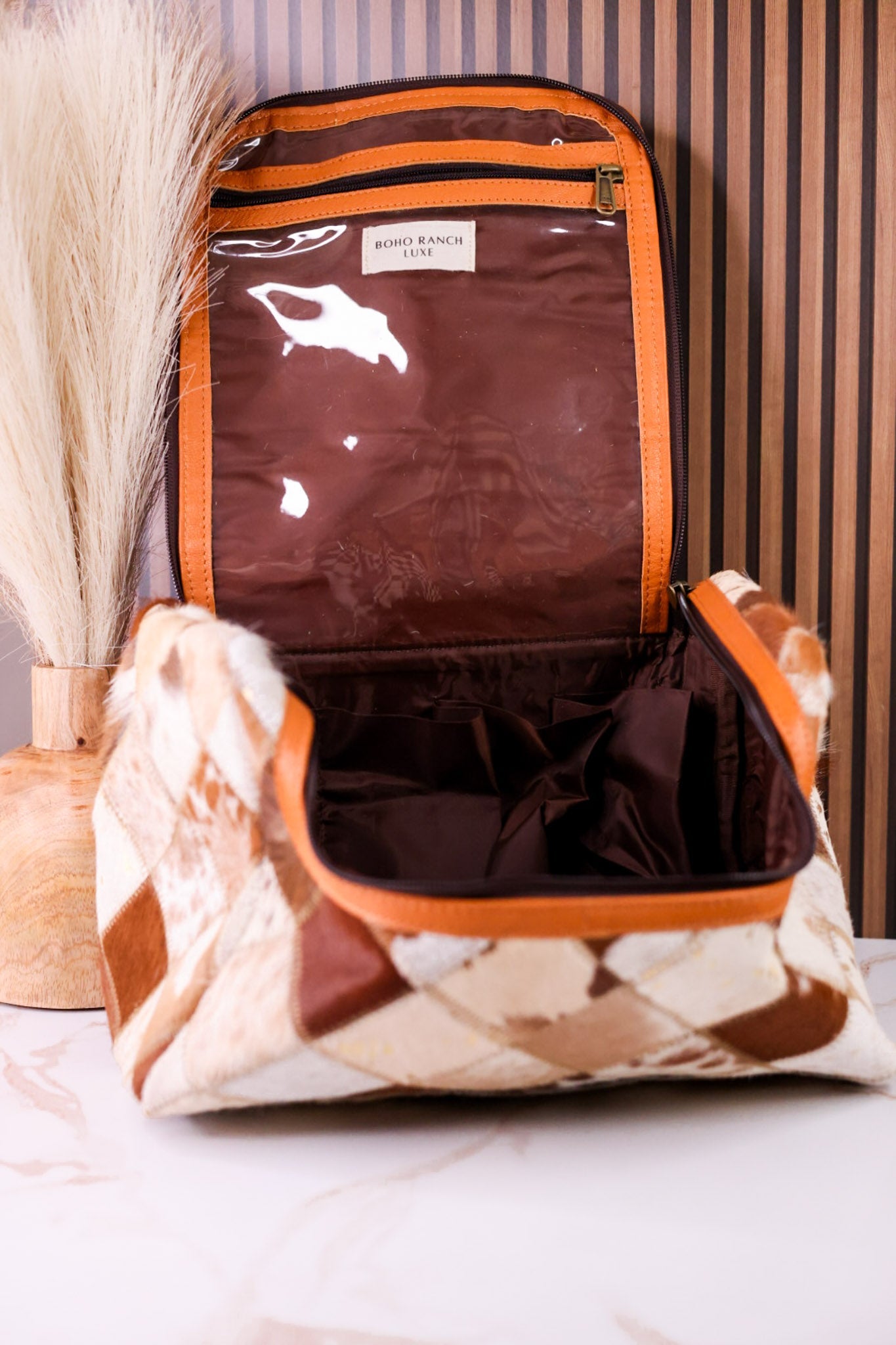 Tan Hair - On Leather Travel Toiletry Bag - Whiskey Skies - BOHO RANCH SHOP