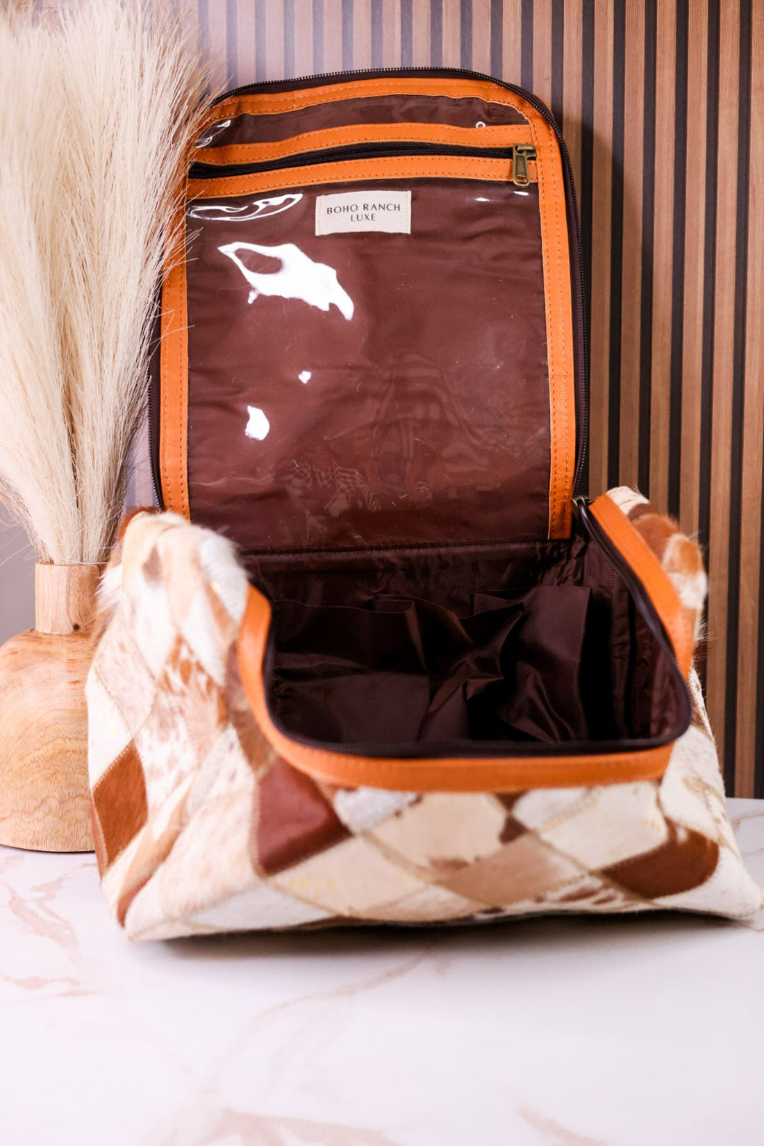 Tan Hair - On Leather Travel Toiletry Bag - Whiskey Skies - BOHO RANCH SHOP