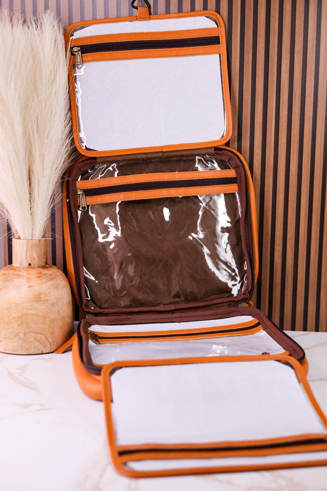 Tan Hairon Leather Hanging Travel Toiletries Bag - Whiskey Skies - BOHO RANCH SHOP