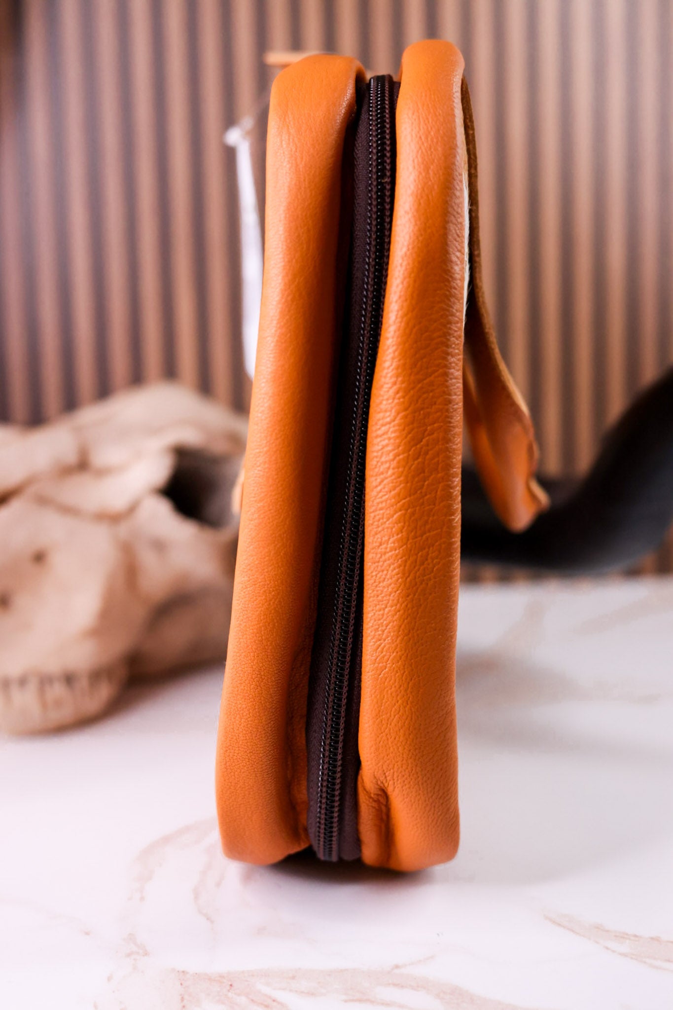 Tan Hairon Leather Hanging Travel Toiletries Bag - Whiskey Skies - BOHO RANCH SHOP