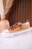 Tan "Harmon" Sneakers With Leopard Print & Sparkle Laces - Whiskey Skies - VERY G