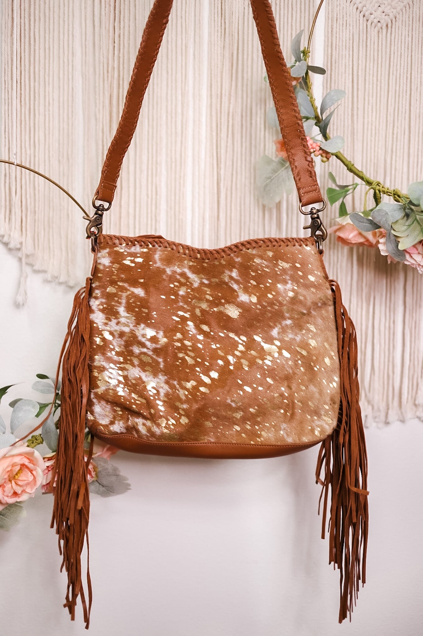 Tan Leather and Hair On Hide Purse - Whiskey Skies - MYRA BAGS