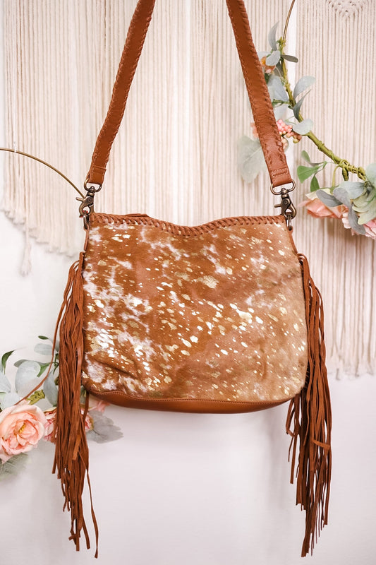 Tan Leather and Hair On Hide Purse - Whiskey Skies - MYRA BAGS