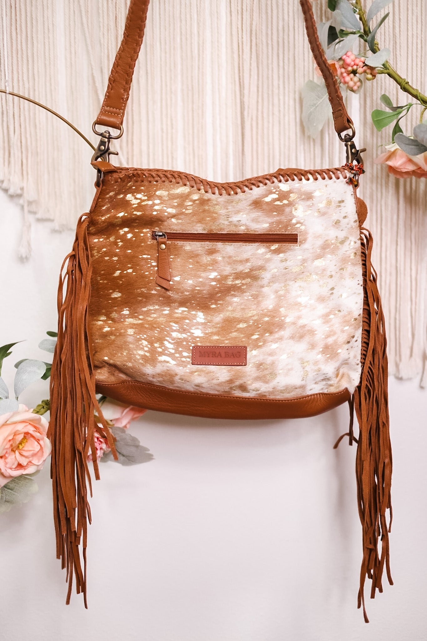 Tan Leather and Hair On Hide Purse - Whiskey Skies - MYRA BAGS