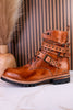 Tan Leather Strappy Combat Boots With Studded Details - Whiskey Skies - BED/STU
