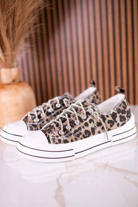 Tan Leopard Sneakers W/ Sparkly Laces - Whiskey Skies - VERY G