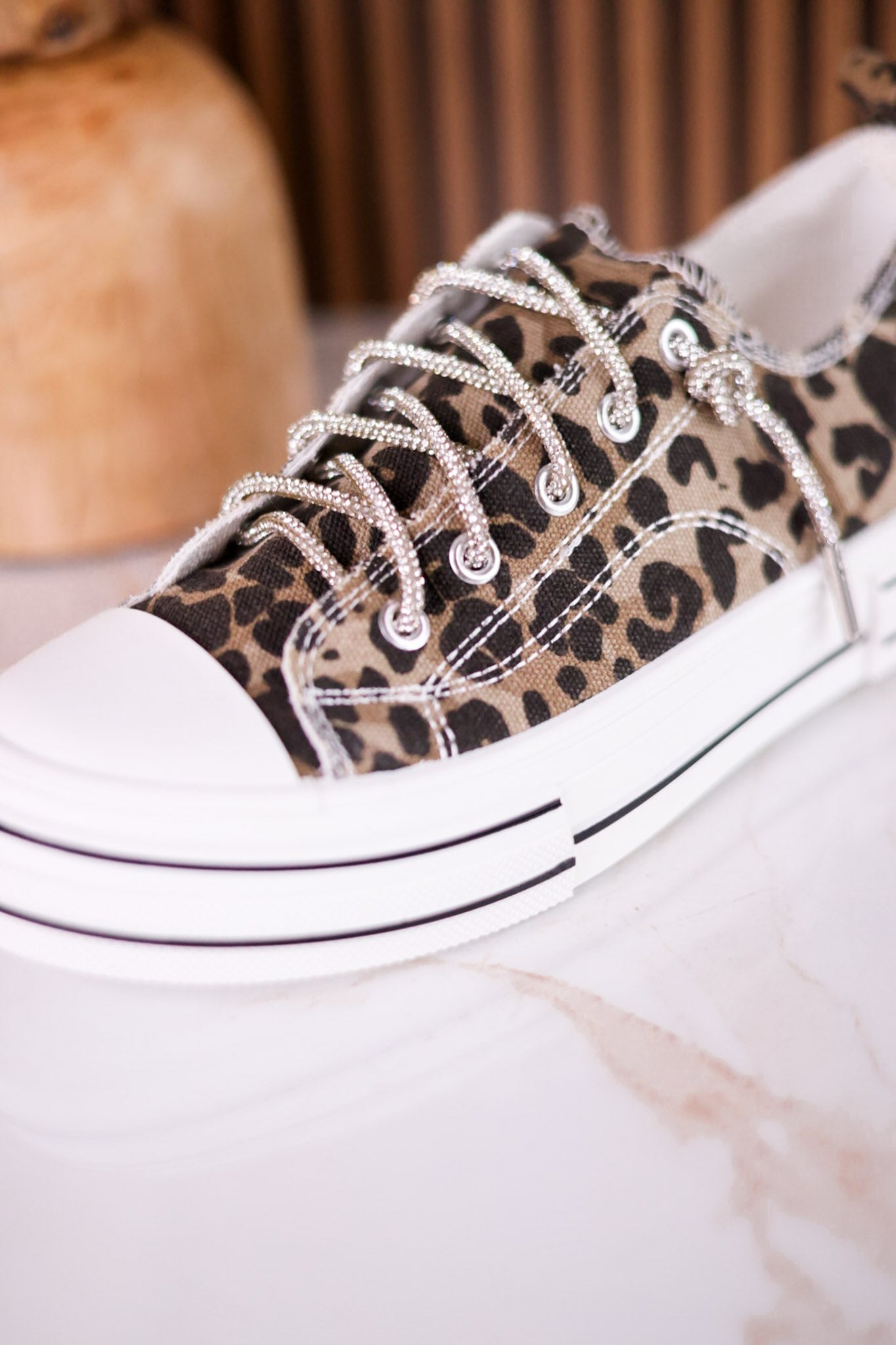 Tan Leopard Sneakers W/ Sparkly Laces - Whiskey Skies - VERY G