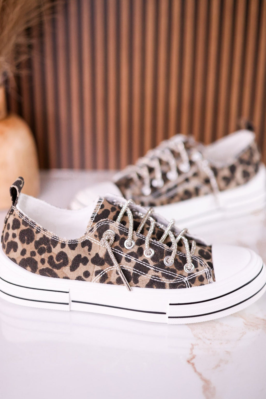 Tan Leopard Sneakers W/ Sparkly Laces - Whiskey Skies - VERY G