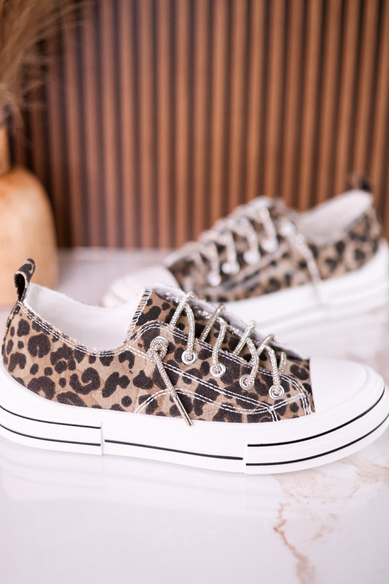 Tan Leopard Sneakers W/ Sparkly Laces - Whiskey Skies - VERY G