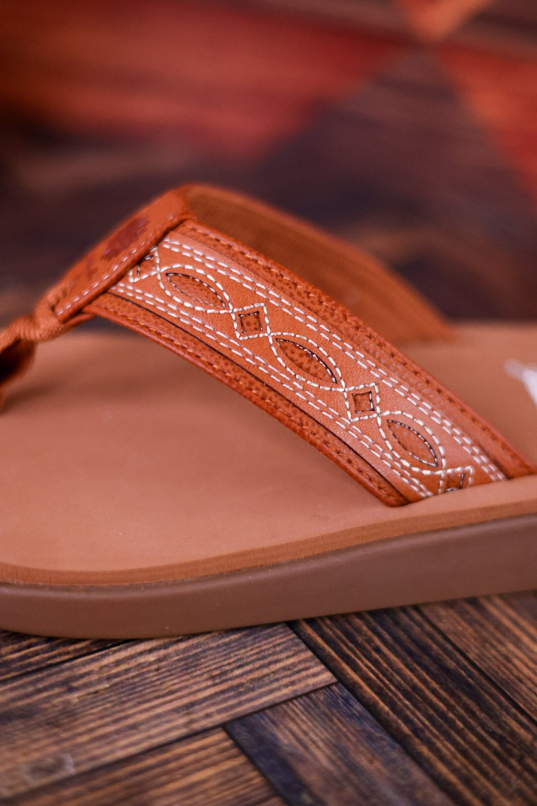 Tan Low Platform Sandals with Western Stitching - Whiskey Skies - YELLOWBOX
