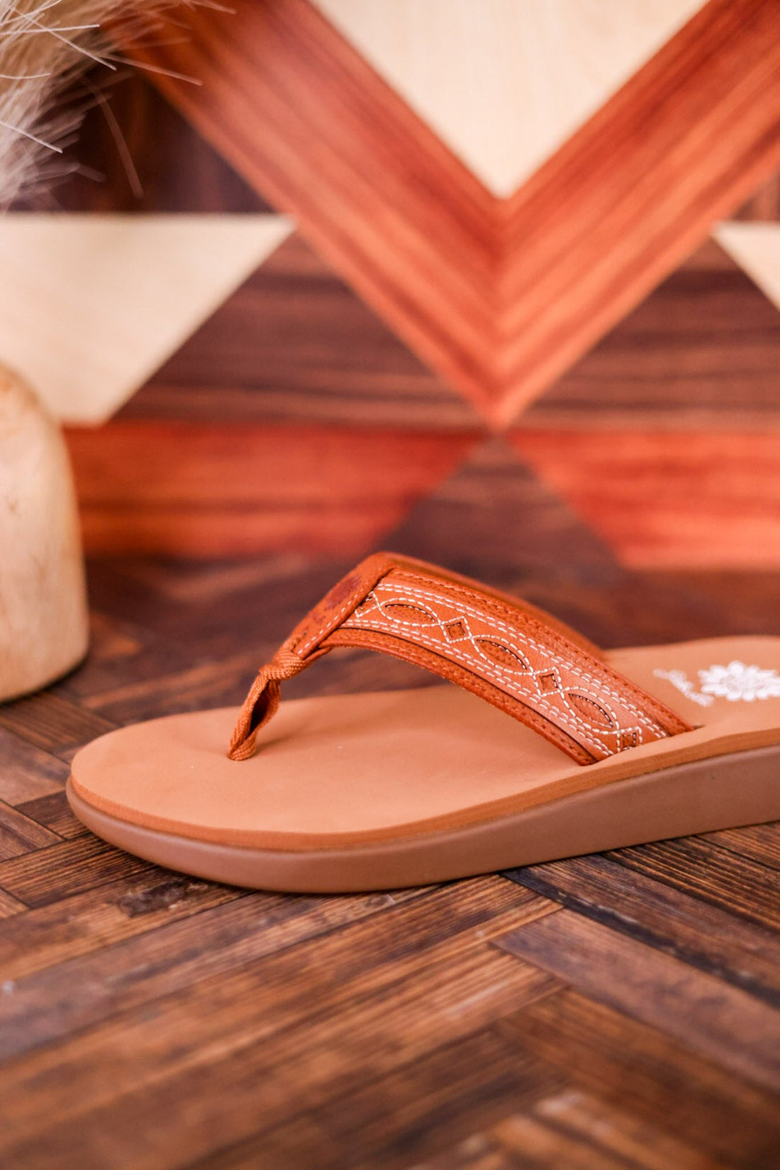 Tan Low Platform Sandals with Western Stitching - Whiskey Skies - YELLOWBOX