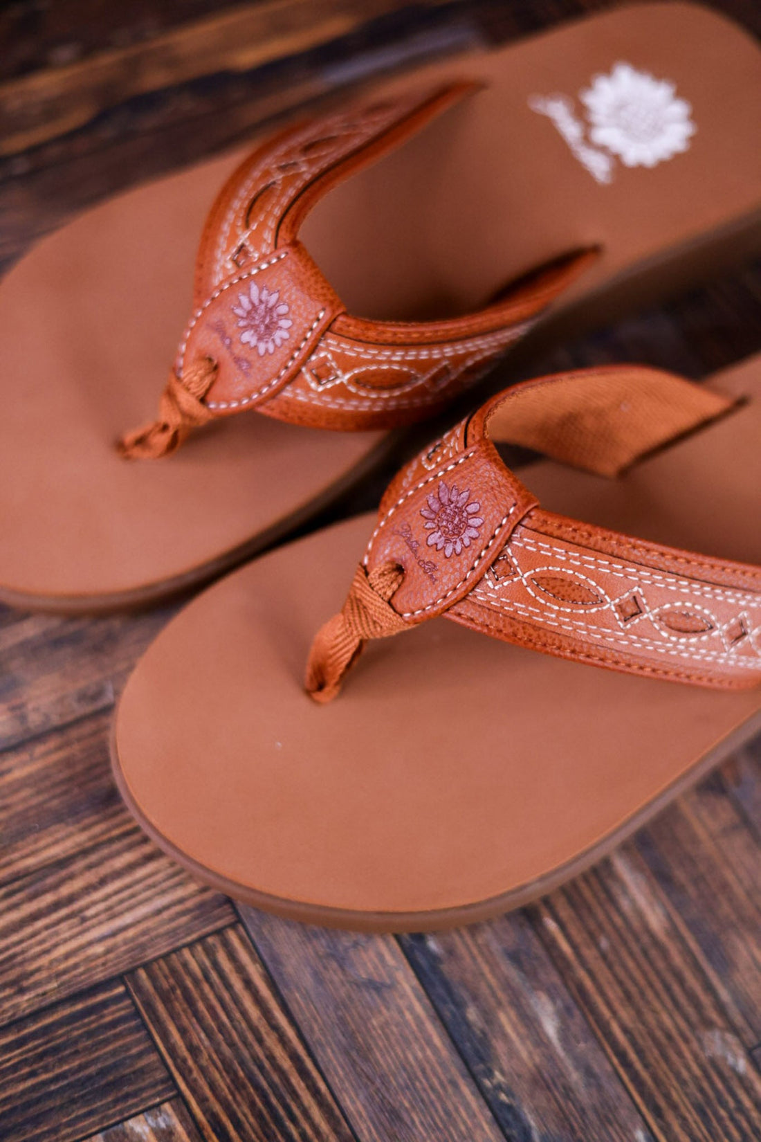 Tan Low Platform Sandals with Western Stitching - Whiskey Skies - YELLOWBOX