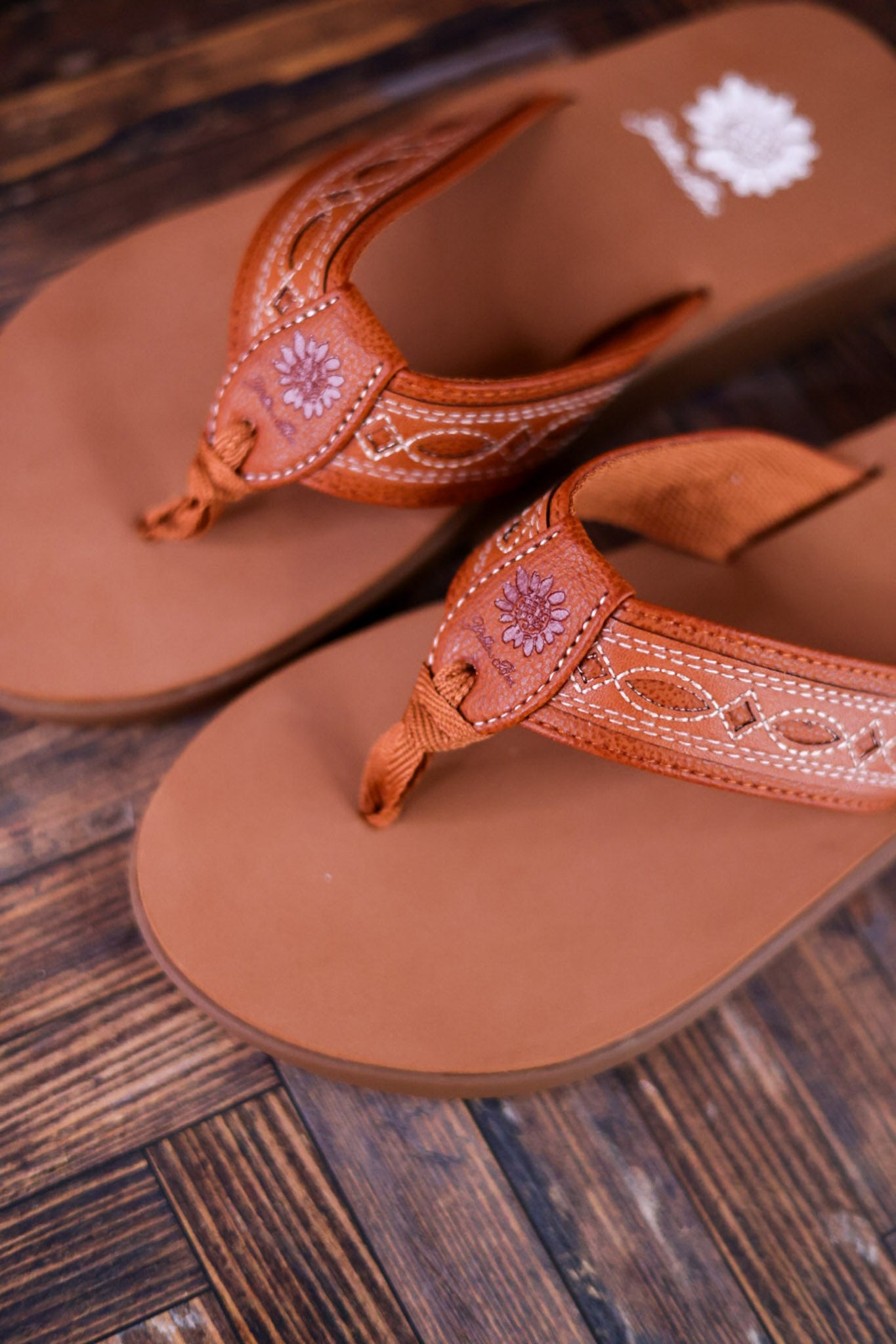Tan Low Platform Sandals with Western Stitching - Whiskey Skies - YELLOWBOX